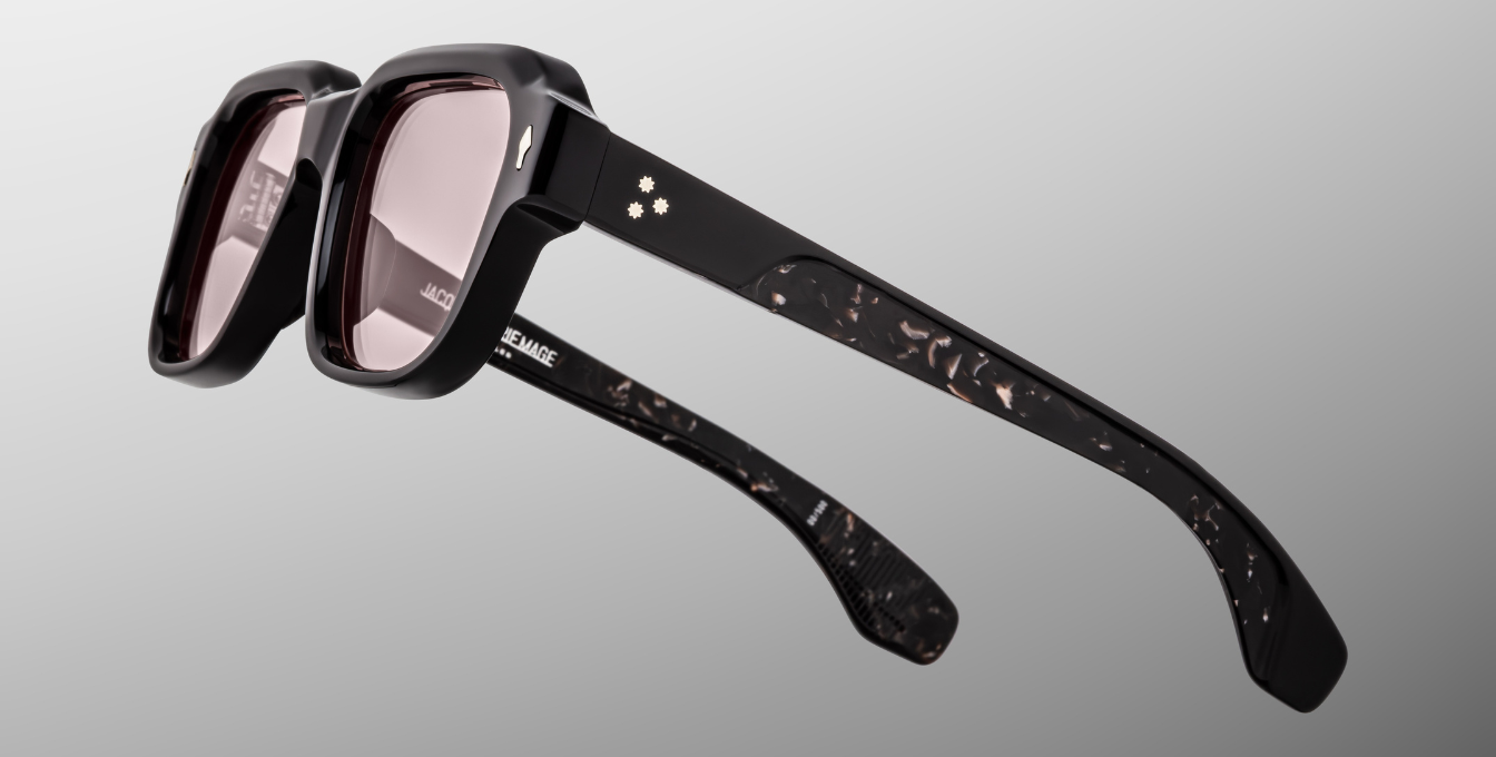 jacques marie mage vivienne willow eckige sonnenbrille in schwarz mit rosa gläsern