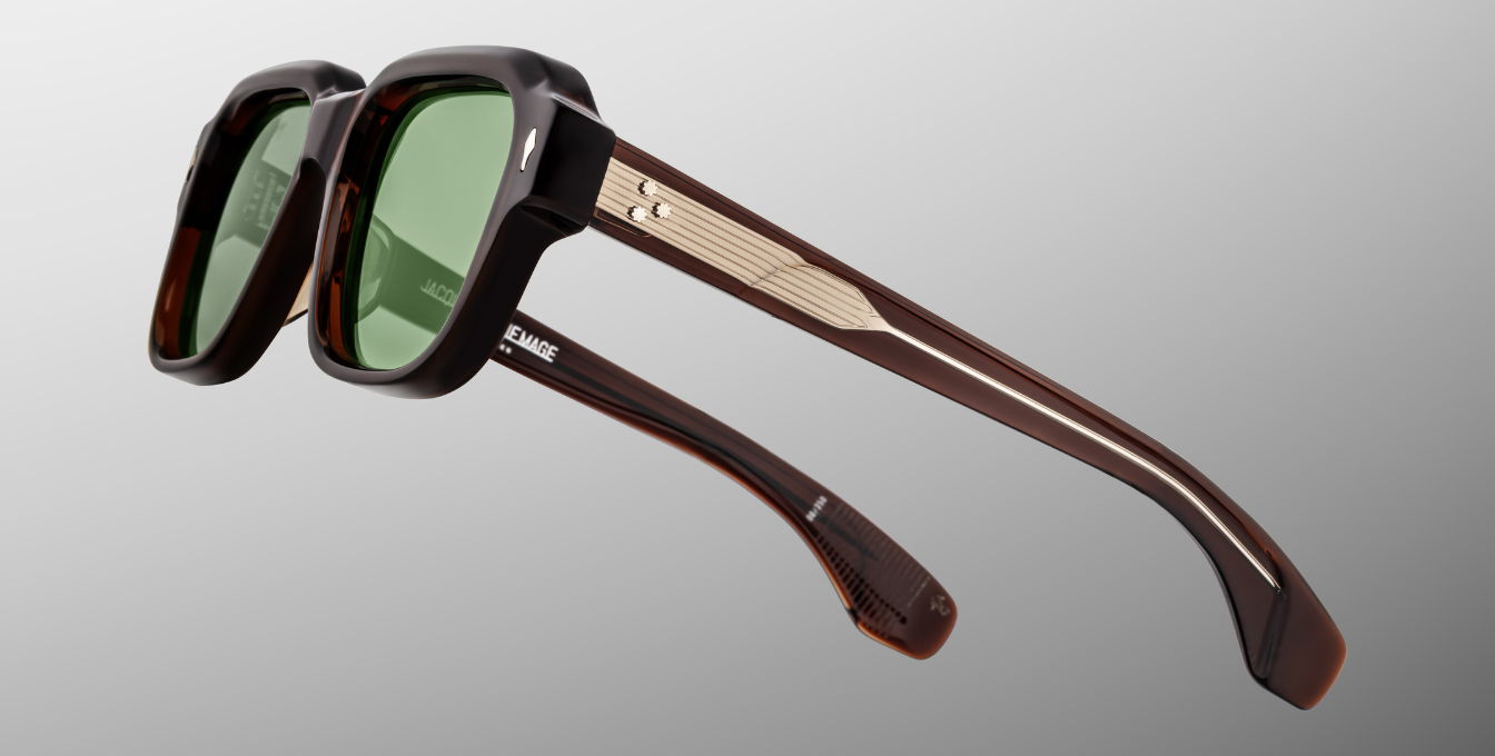 jacques marie mage vivienne zoltar eckige sonnenbrille in braun mit grünen gläsern