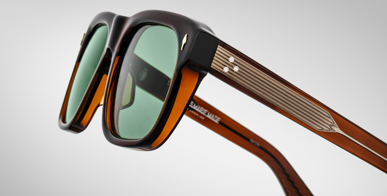 jacques marie mage yves zoltar eckige sonnenbrille in braun mit grünen gläsern