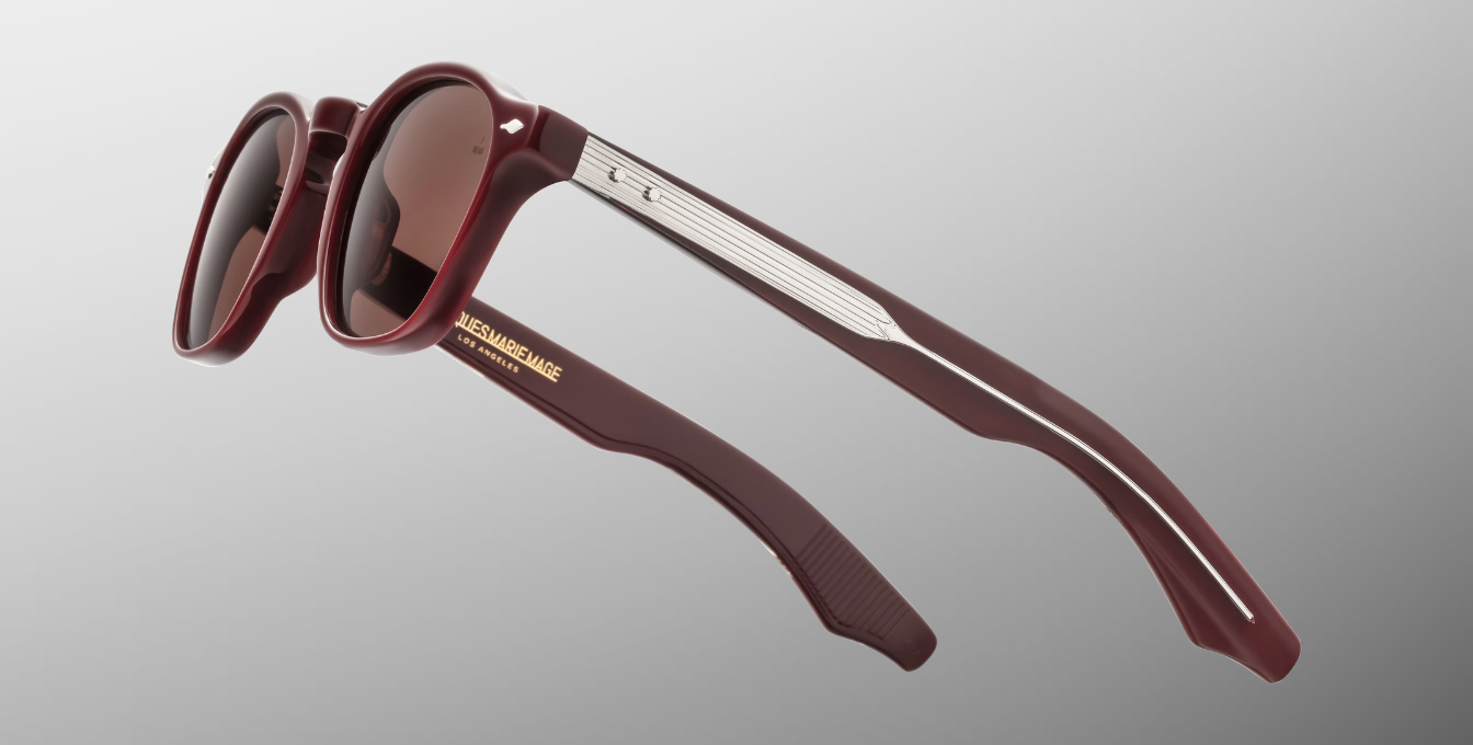 jacques marie mage zephirin 47 bordeaux empire eckige sonnenbrille aus acetat in rot mit braunen gläsern