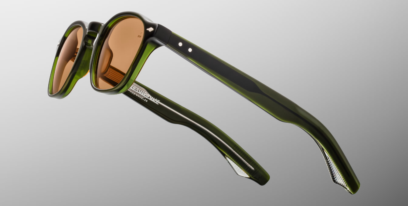 jacques marie mage zephirin 47 borneo eckige sonnenbrille aus acetat in grün mit orangenen gläsern