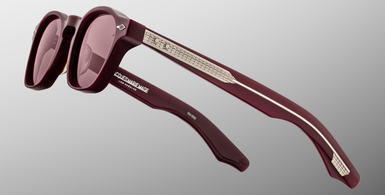 jacques marie mage zephirin cassis eckige sonnenbrille in rubinrot mit weinroten gläsern