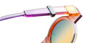 kuboraum I02 pnl runde sonnenbrille in violett und orange mit grün-orangenen verlaufsgläsern