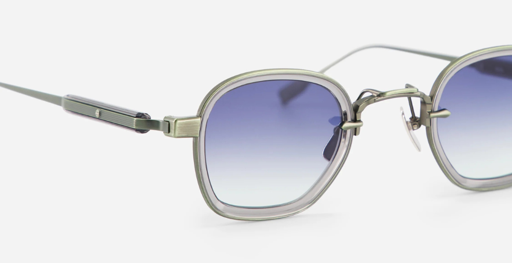sato rigel mg/gc eckige sonnenbrille in hellgrau und grün mit blau-grünen verlaufsgläsern