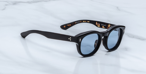 jacques marie mage dr.dream noir ovale sonnenbrille in schwarz mit blauen gläsern