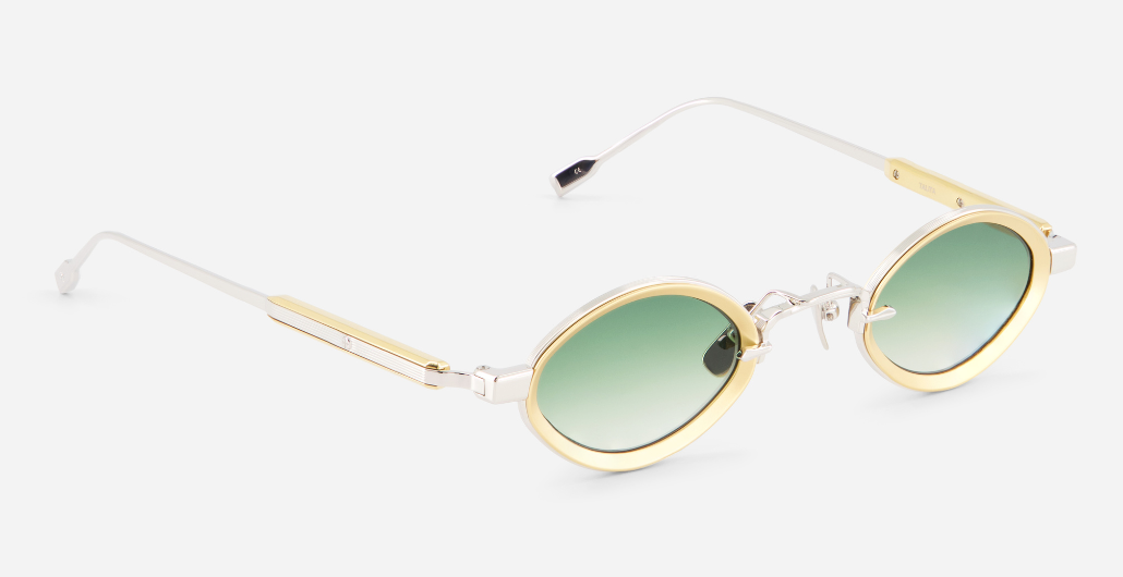 sato talita p/yg-1 ovale sonnenbrille aus titan in silbe rund gold mit grünen verlaufsgläser