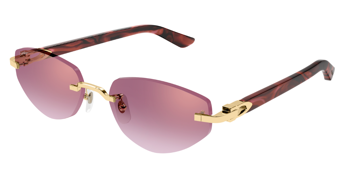 cartier 0580s 002 randlose cateye sonnenbrille in gold und rot mit roten gläsern