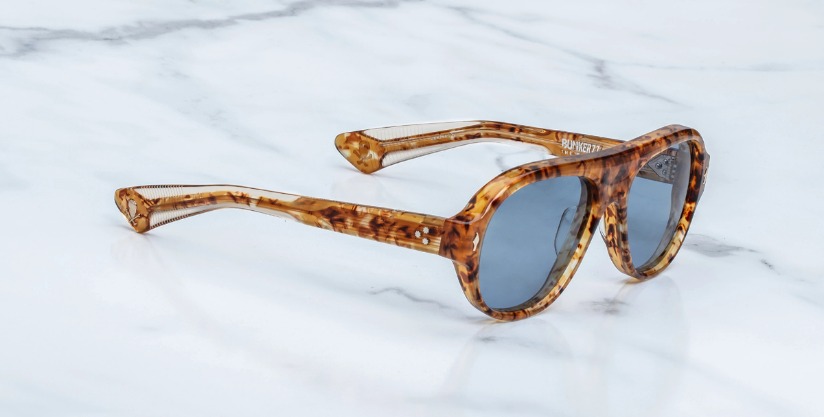 jacques marie mage the player bunker 77 cairo acetatsonnenbrille in havana mit blauen gläsern