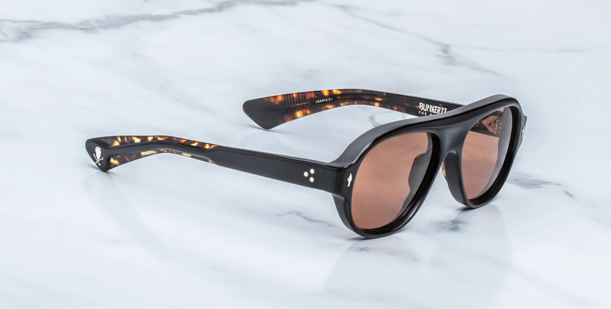 jacques marie mage the player bunker 77 noir schwarze acetatsonnenbrille mit roten gläsern