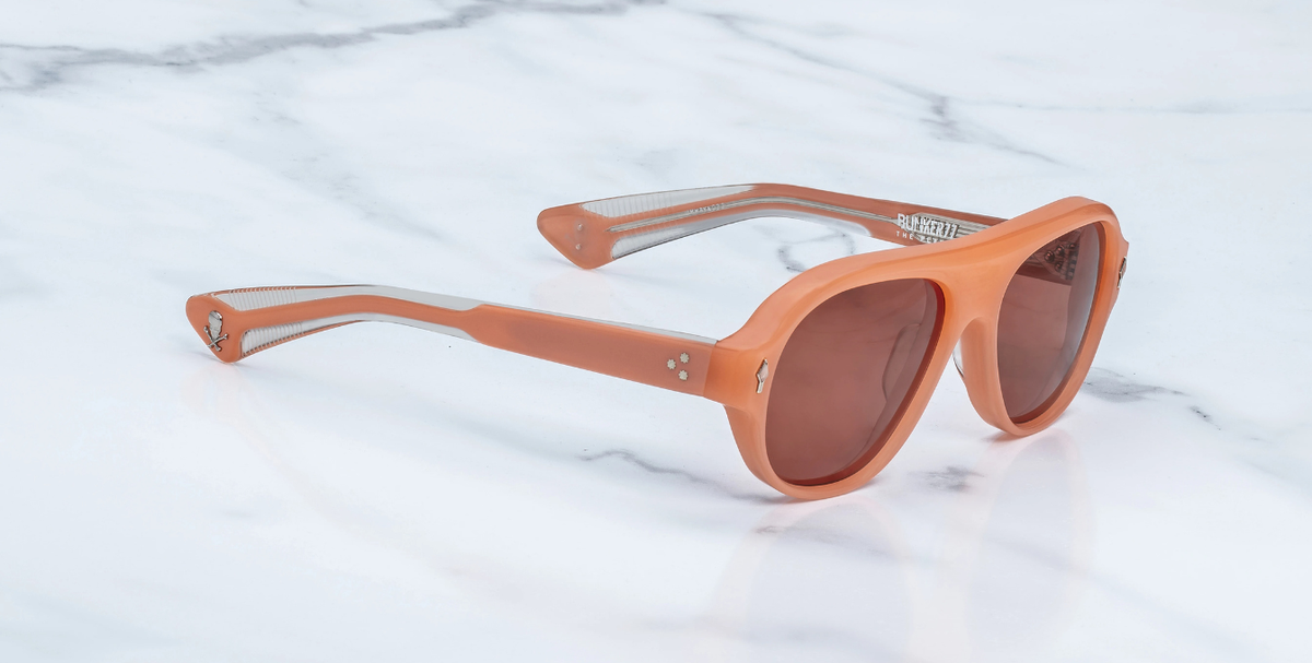 jacques marie mage the player bunker 77 salmon snob sonnenbrille aus acetat in lachsrosa mit rötlichen gläsern