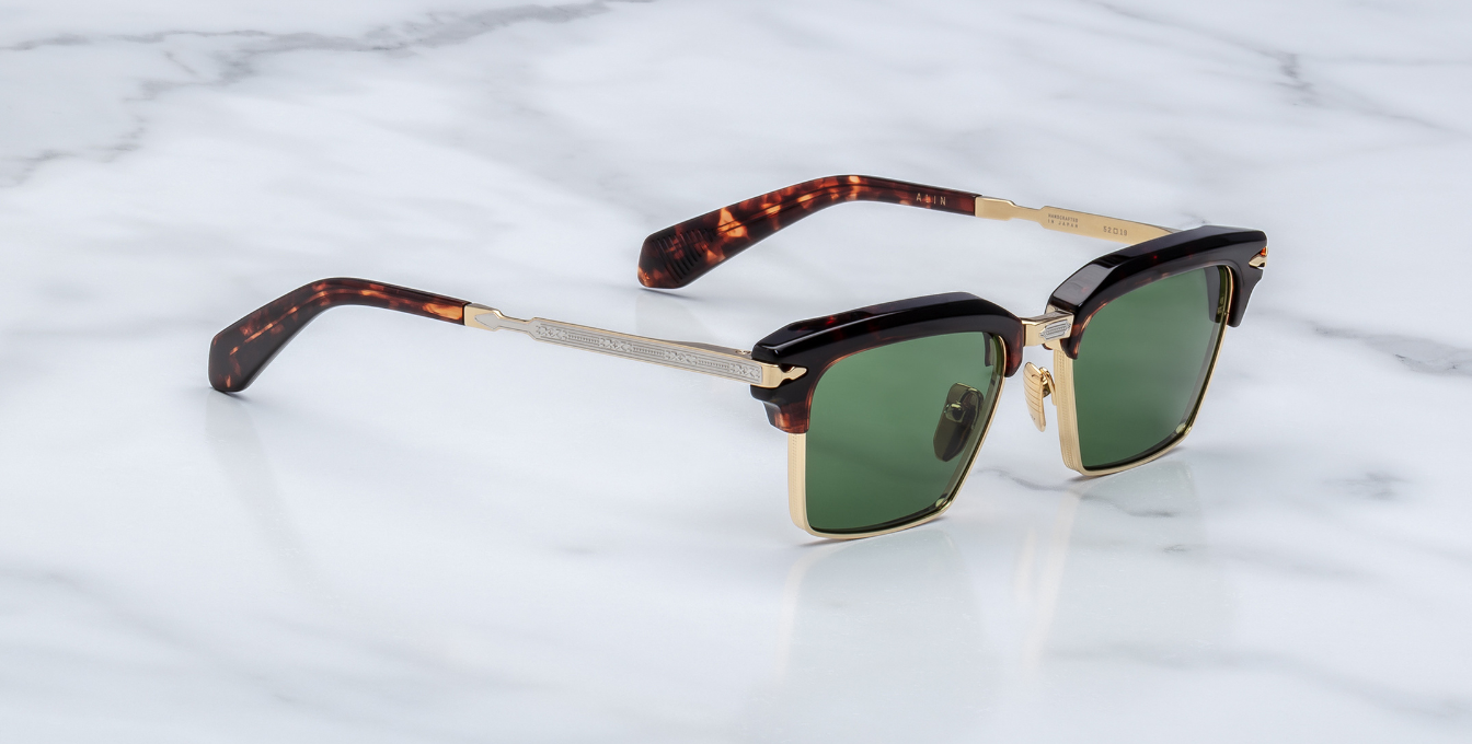 jacques marie mage alin etna eckige sonnenbrille in havana und gold mit grünen gläsern