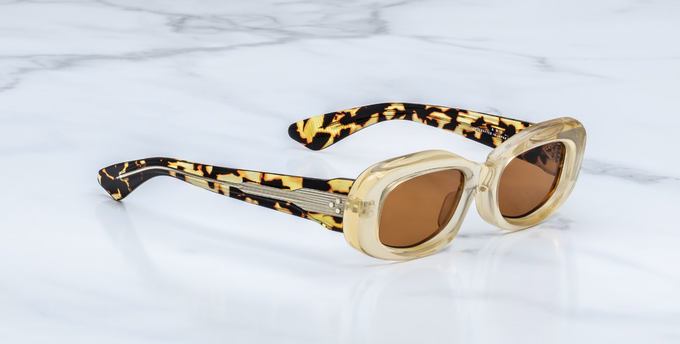 jacques marie mage ann dun sonnenbrille aus acetat in beige und havana mit orangenen gläsern