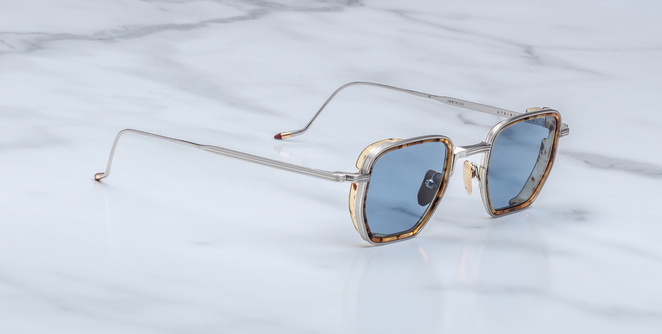 jacques marie mage atkins cairo eckige sonnenbrille in gold und havana mit blauen gläsern