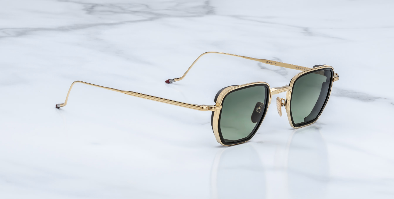 jacques marie mage atkins musket eckige sonnenbrille in gold und grün und grünen gläsern
