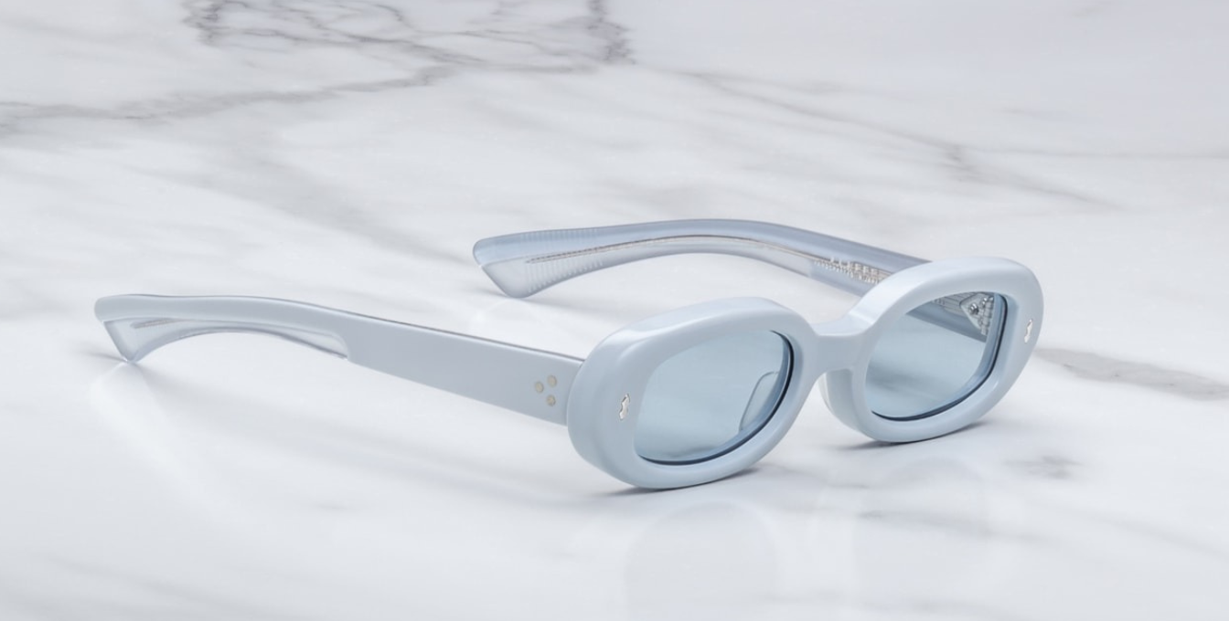 jacques marie mage besset sky suede ovale sonnenbrille in matt blau mit blauen gläsern