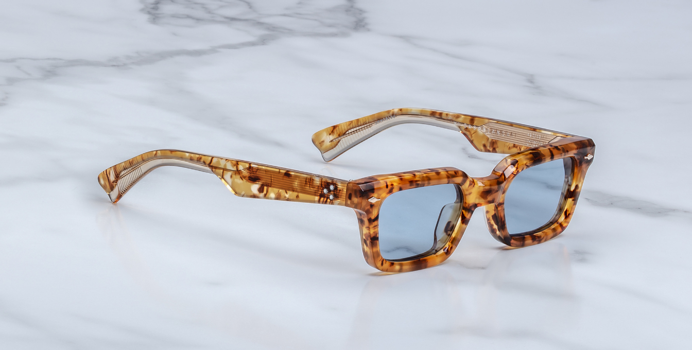 Jacques marie mage casablanca cairo eckige sonnenbrille in havana mit blauen gläsern
