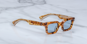 Jacques marie mage casablanca cairo eckige sonnenbrille in havana mit blauen gläsern