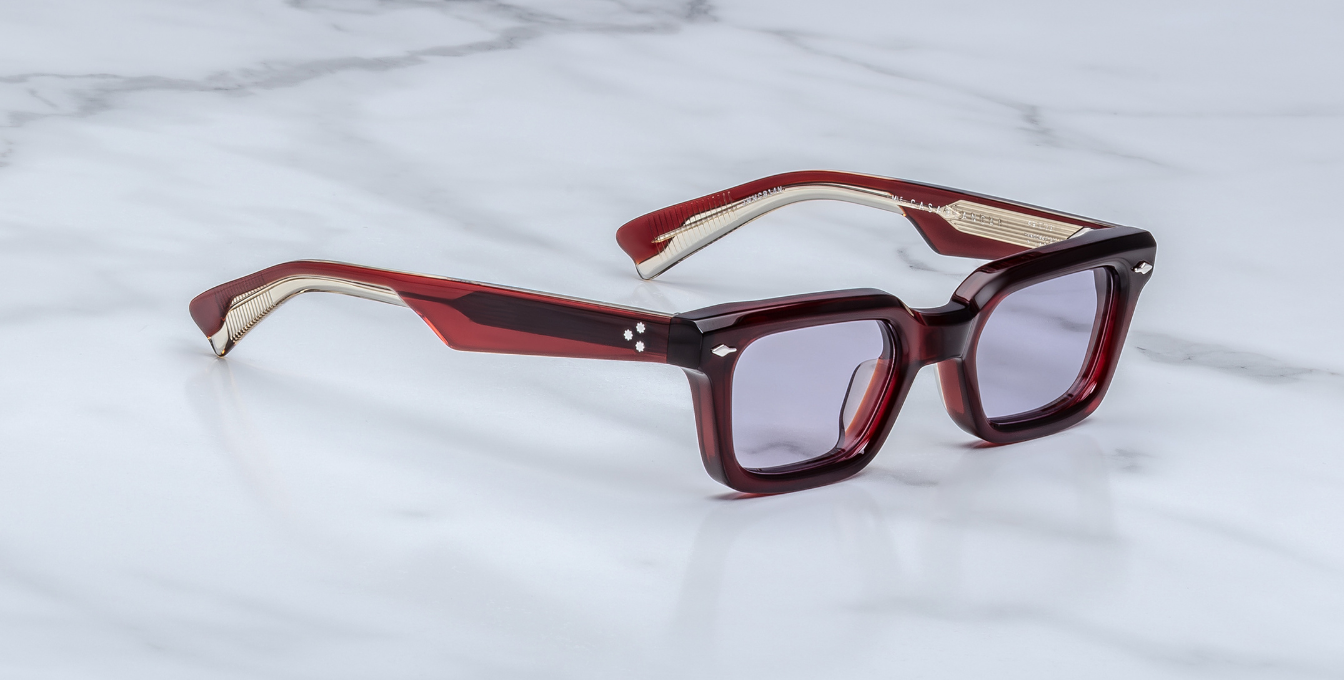 jacques marie mage casablanca cherry eckige sonnenbrille in rot mit violetten gläsern