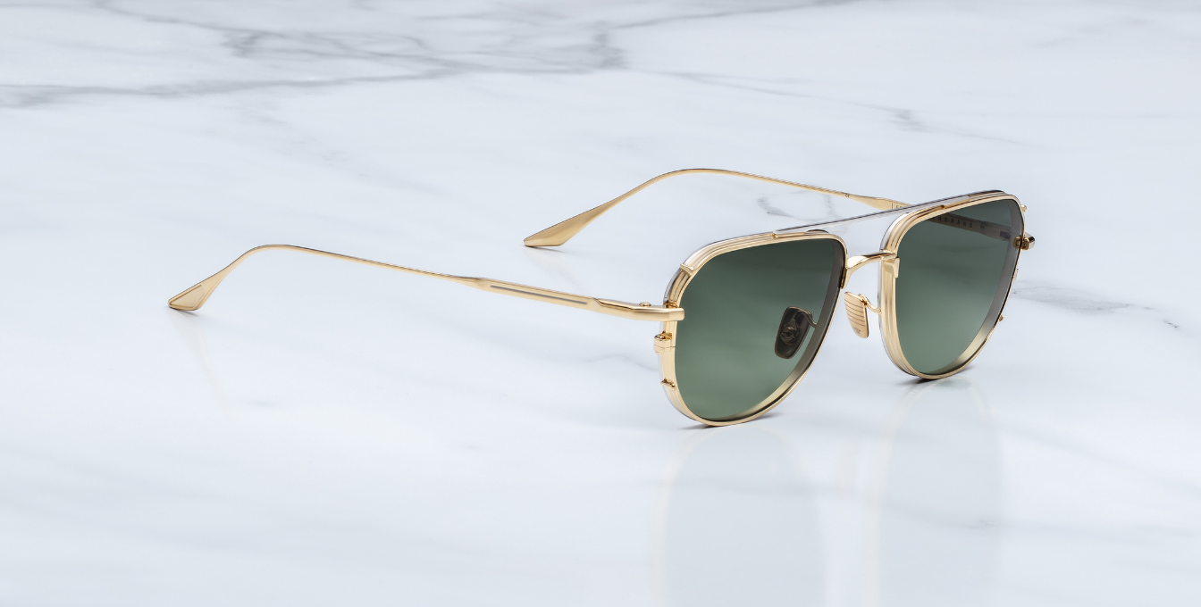 jacques marie mage cendrars musket aviator sonnenbrille in gold und silber mit grün verlaufenden gläser