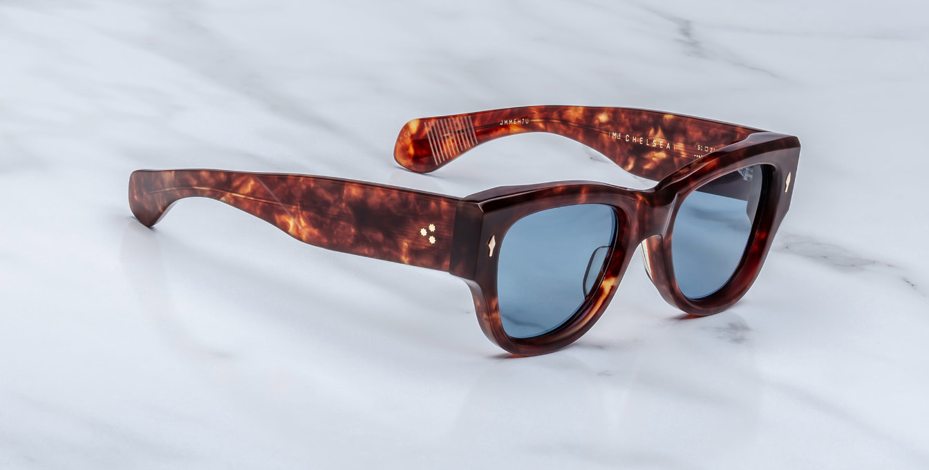 jacques marie mage chelsea breccia eckige sonnenbrille in havana mit blauen gläsern