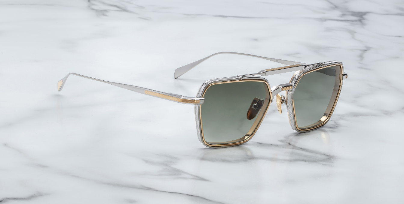 jacques marie mage commodore silver eckige sonnenbrille in silbe rund gold mit grünen verlaufsgläser