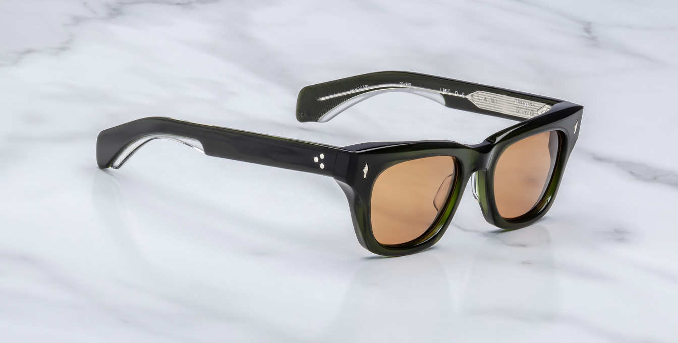 jacques marie mage dealan borneo eckige sonnenbrille in grün mit orangenen Gläsern