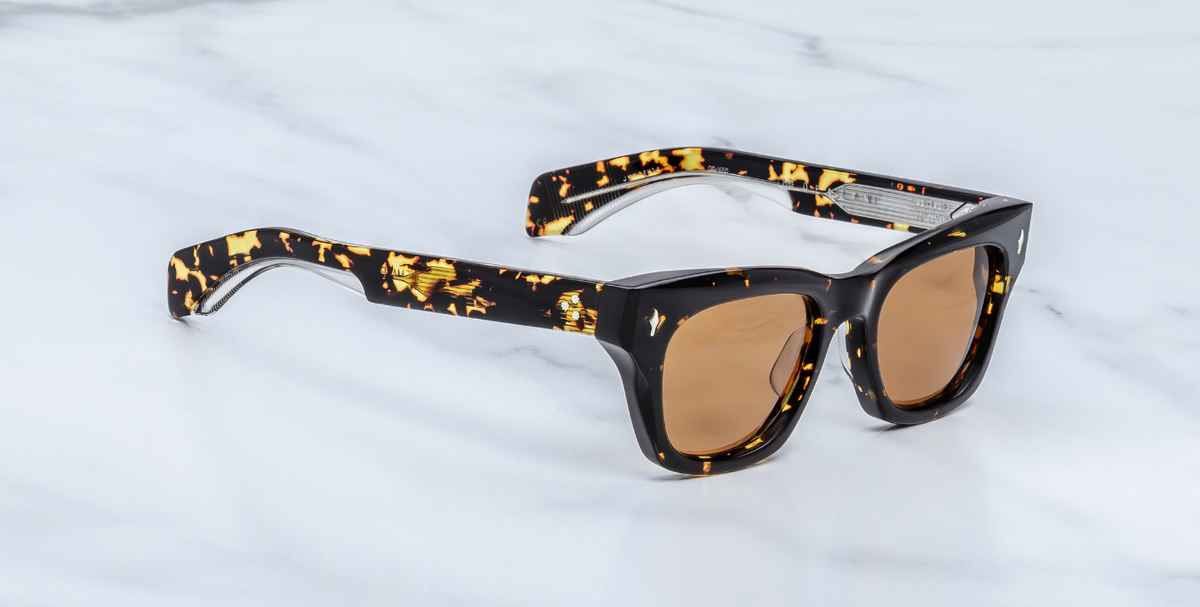 jacques marie mage dealan tokyo eckige sonnenbrille aus acetat in havana mit orangenen gläsern
