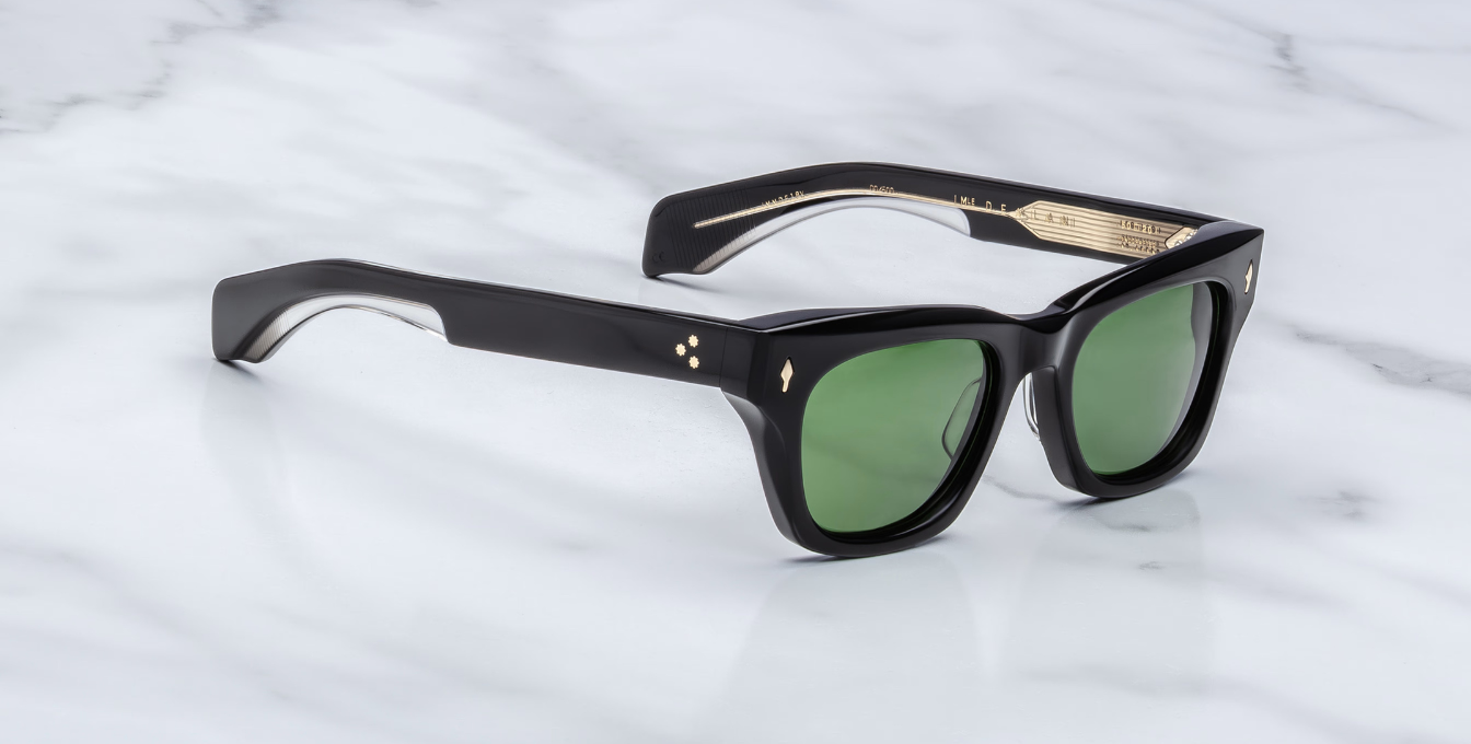 jacques marie mage dealan venom eckige sonnenbrille in schwarz mit grünen gläsern