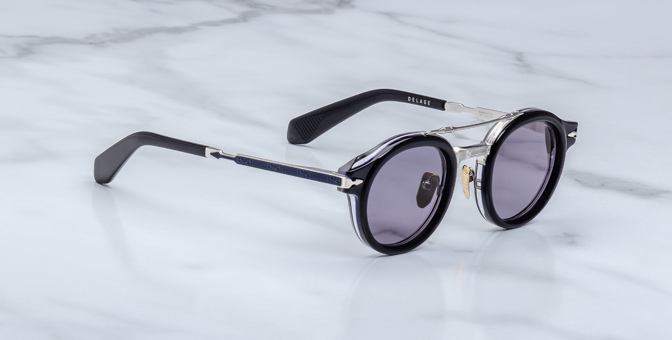 jacques marie mage delage hudson runde sonnenbrille in blaue und silber mit blauen gläsern