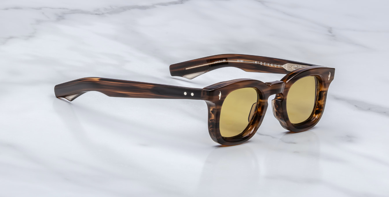 jacques marie mage devaux hazel eckige sonnenbrille in havana mit gelben gläsern