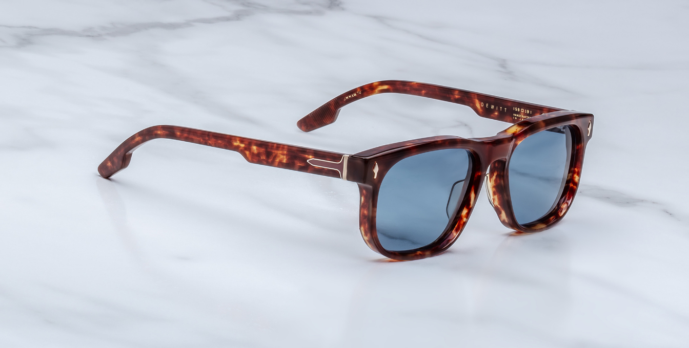 jacques marie mage dewitt breccia eckige sonnenbrille in havana mit blauen gläsern