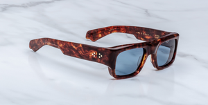 jacques marie mage donat breccia eckige sonnenbrille in havana mit blauen gläsern