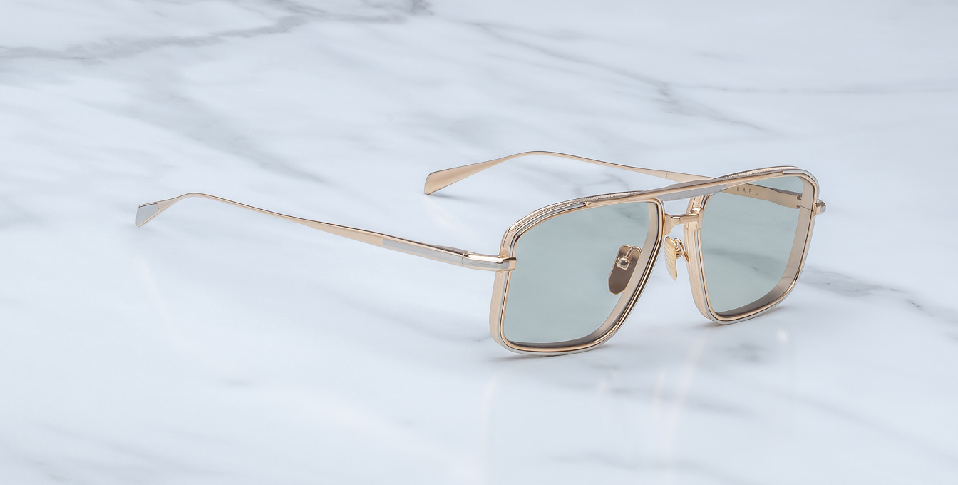 jacques marie mage earl altan eckige sonnenbrille in gold und silber mit grünen gläsern