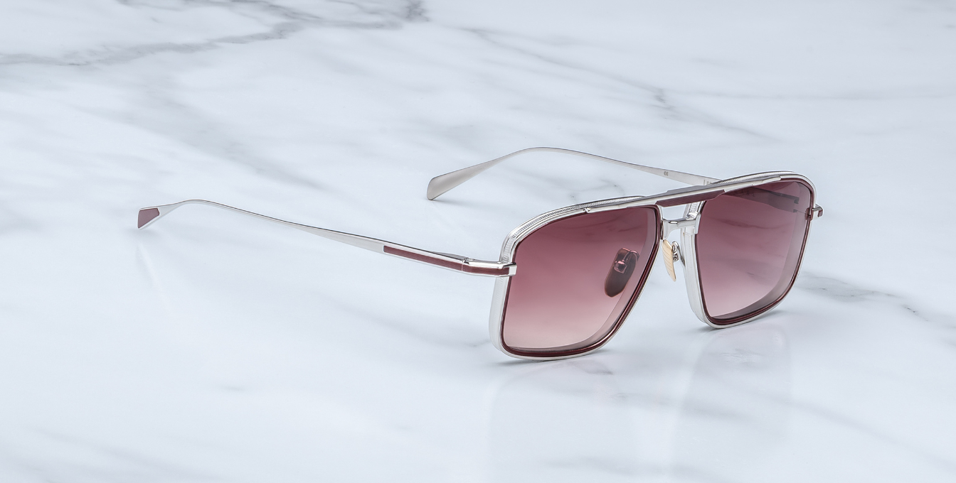 jacques marie mage earl bordeaux eckige sonnenbrille in silbe rund bordeaux mit roten gläsern