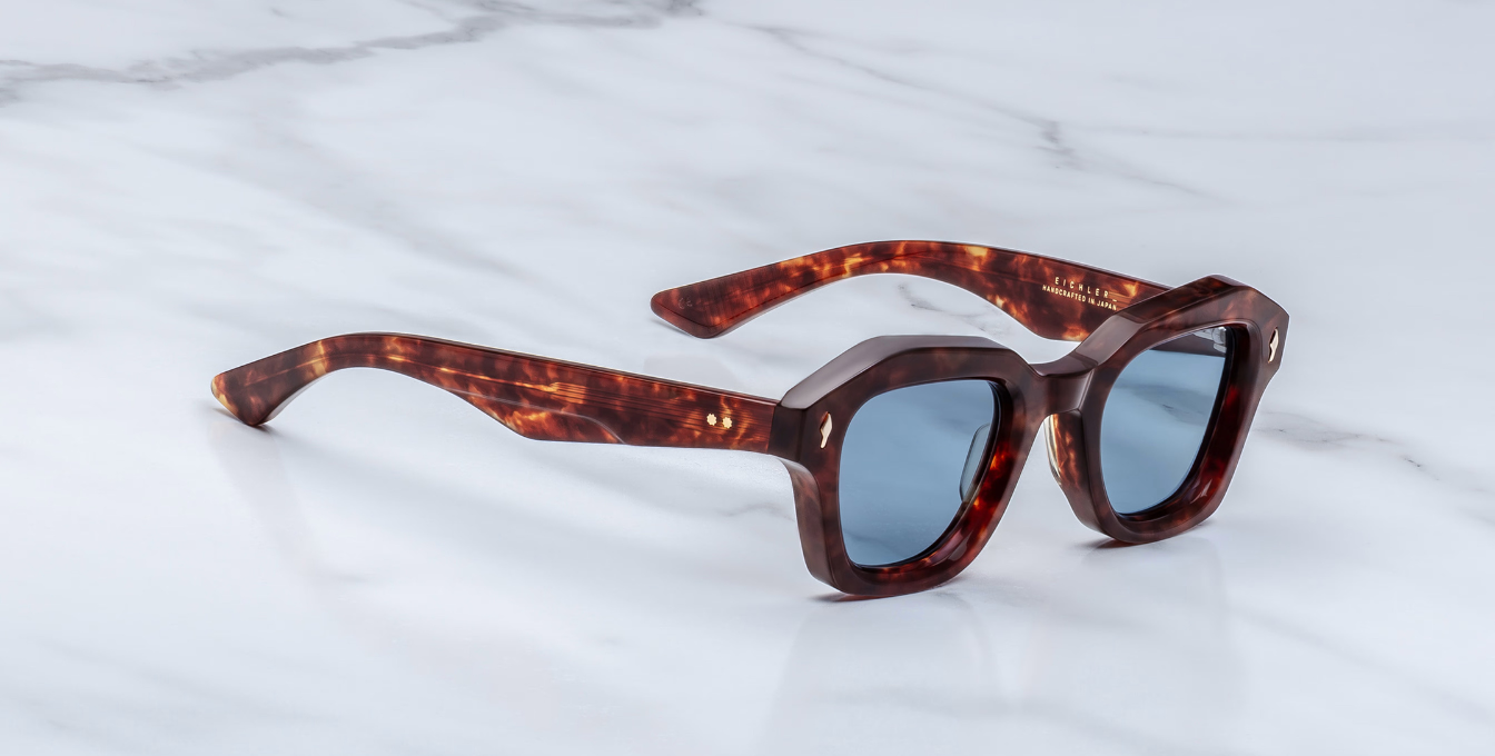 jacques marie mage eichler breccia eckige sonnenbrille in havana mit blauen gläsern