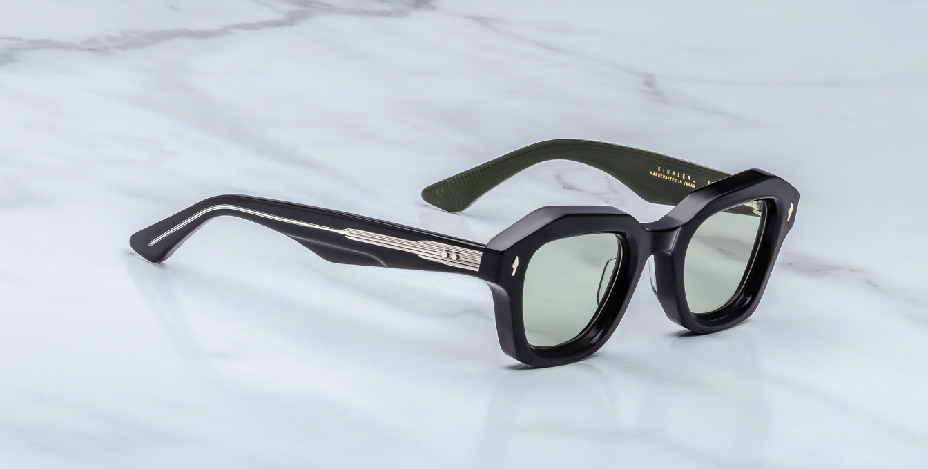 jacques marie mage eichler cobra eckicge sonnenbrille in schwarz mit grünen gläsern