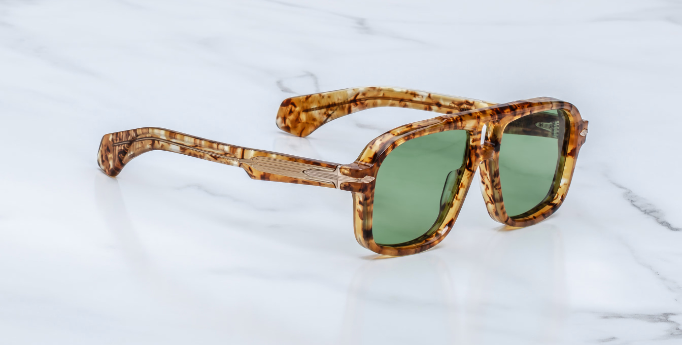 jacques marie mage elkhart vintage tort eckige sonnenbrille in havana mit grünen gläsern