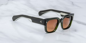 jacques marie mage enzo borneo eckige sonnenbrille in grün mit orangenen gläsern
