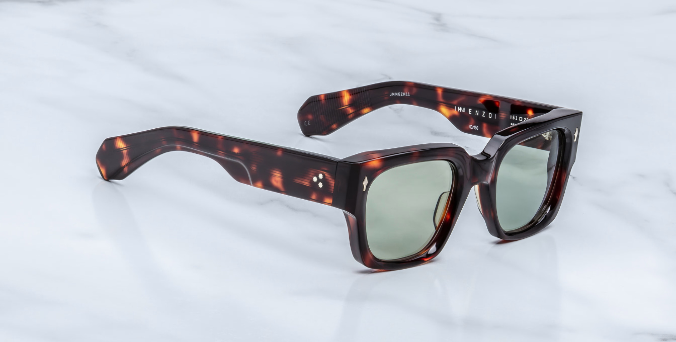 jacques marie mage enzo tenace eckige sonnenbrille in havana und grünen gläsern