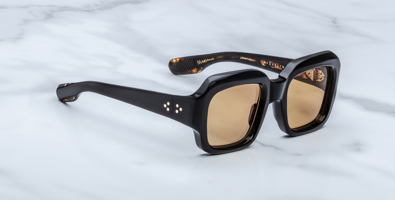 jacques marie mage evelyn monday eckige sonnenbrille in schwarz und havana mit orangenen gläsern
