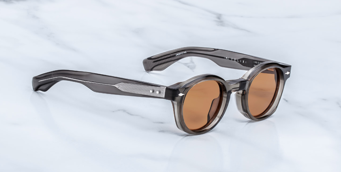 jacques marie mage felix 2 tempest pantoförmige Sonnenbrille in grau mit orangenen gläsern
