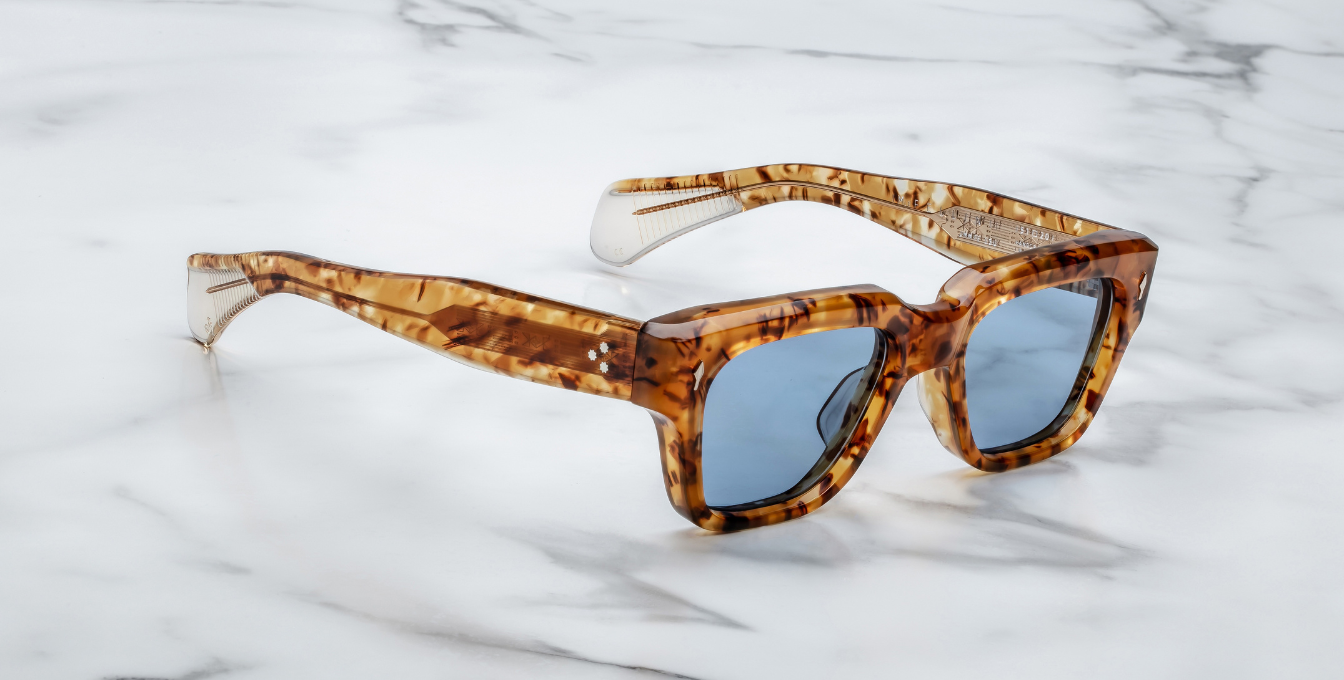 jacques marie mage fellini cairo eckige sonnenbrille in havana mit blauen gläsern