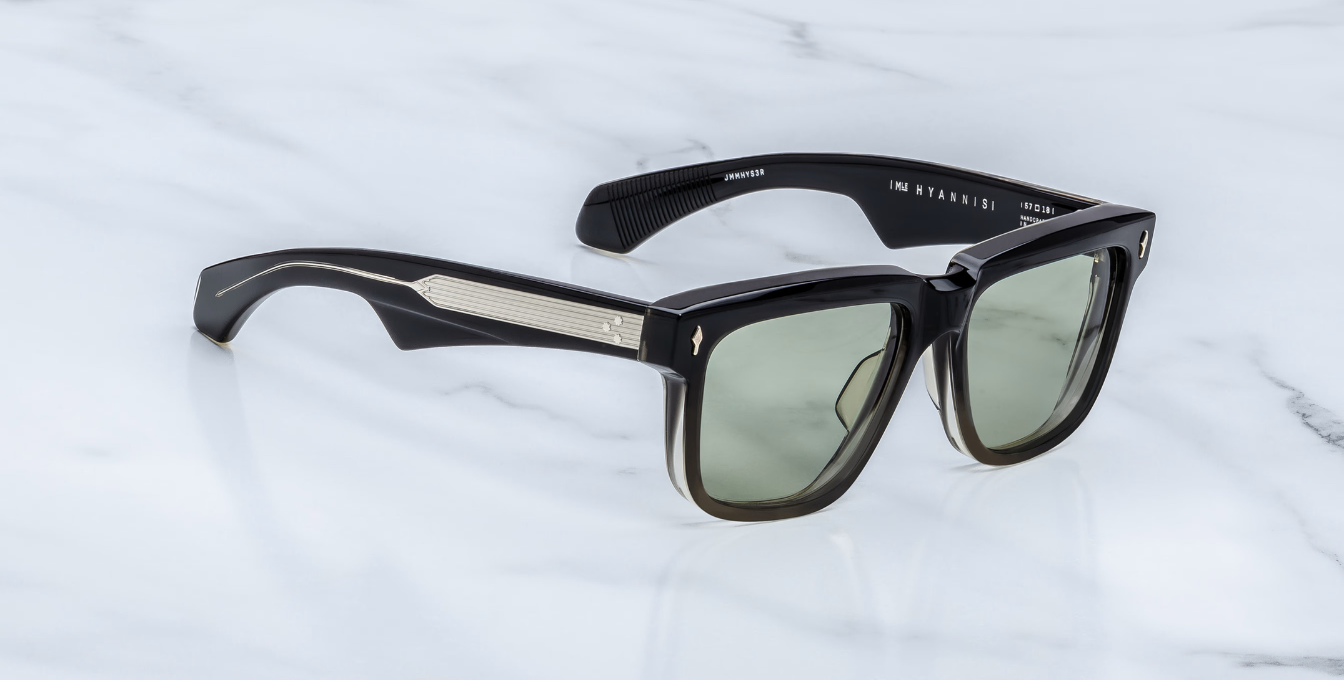 jacques marie mage hyannis black fade eckige sonnenbrille in schwarz verlauf mit grünen gläsern