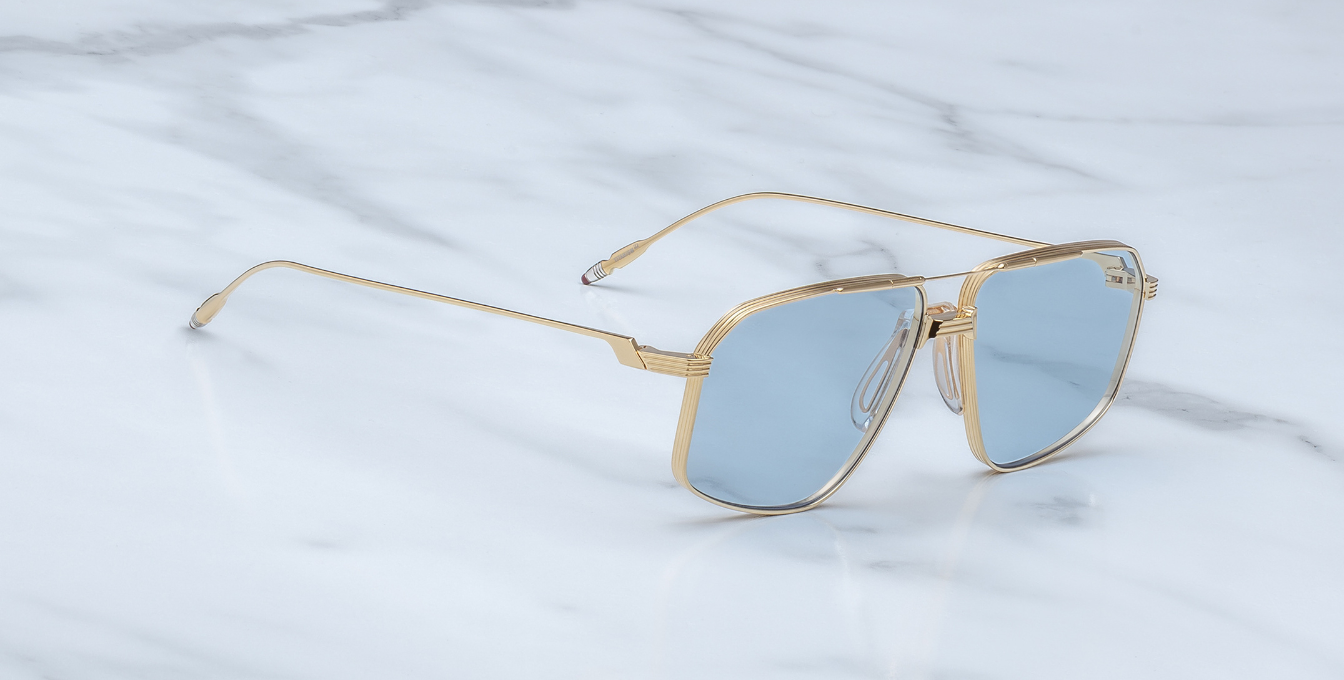 jacques marie mage jagger ciel aviotor sonnenbrille in gold mit blauen verluafsgläsern