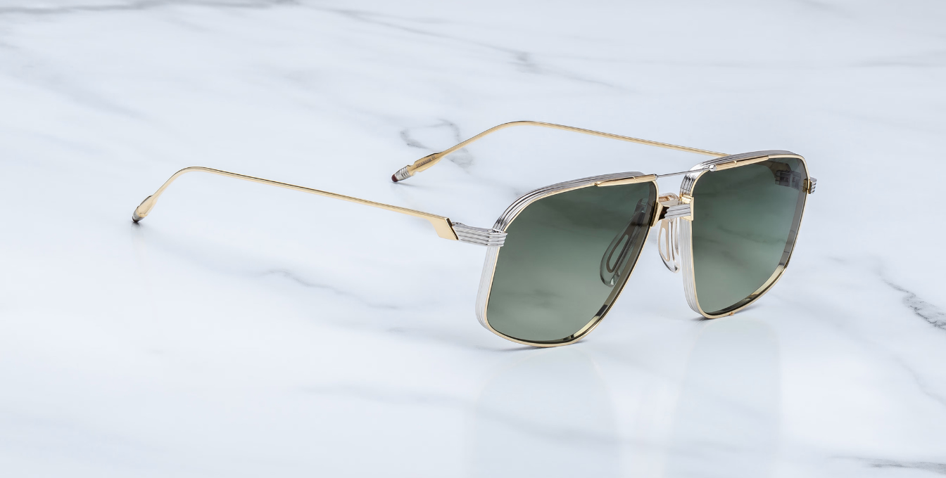 jacques marie mage jagger musket aviator sonnenbrille aus titan in gold mit grünen verlaufsgläser