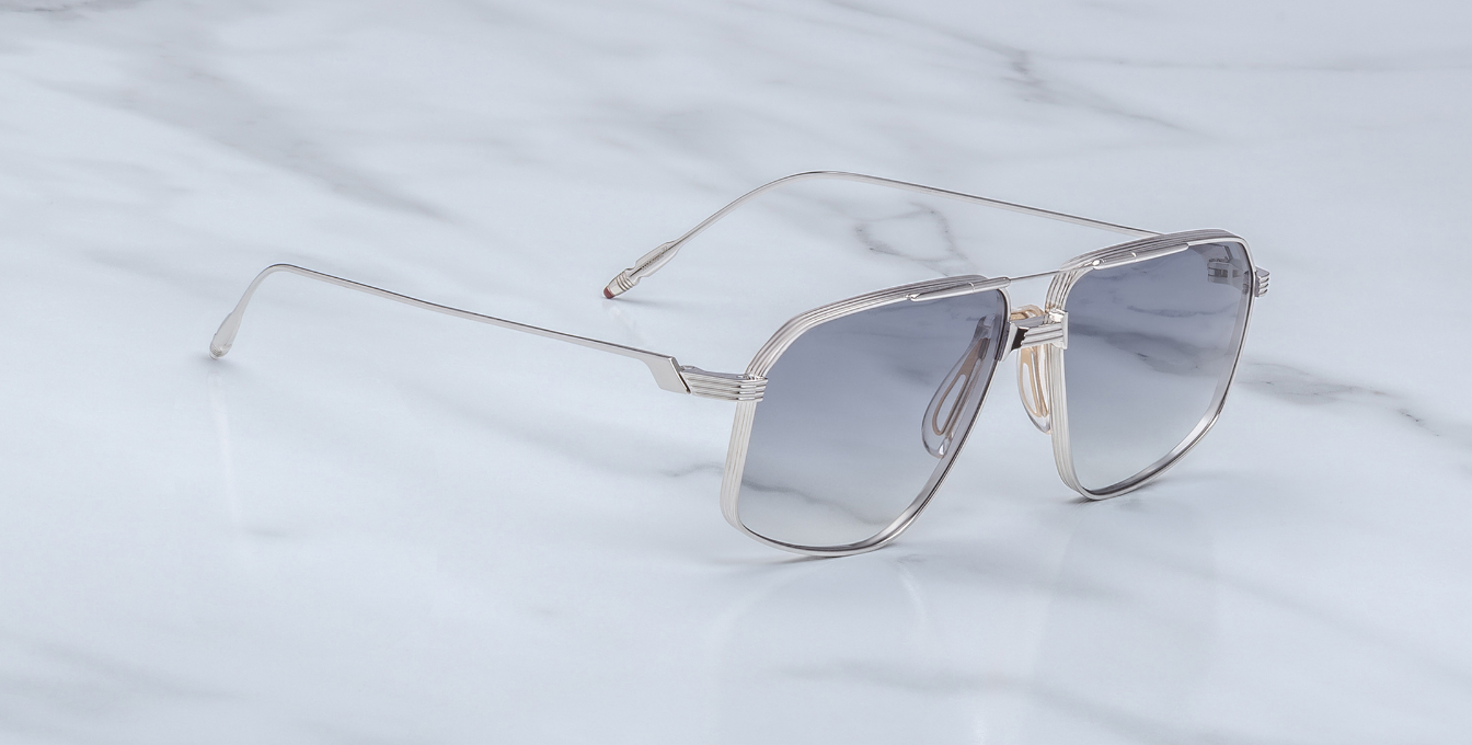 jacques marie mage jagger sulfur aviotor sonnenbrille in silber mit grauen gläsern