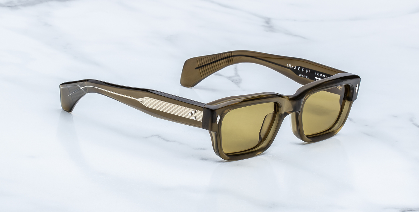 jacques marie mage jeff volvox eckige sonnenbrille in transparentem grün mit olive farbenen gläsern