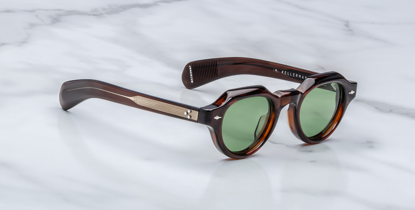 jacques marie mage kellerman zoltar pantoförmige acetatbrille in braun mit grünen gläsern