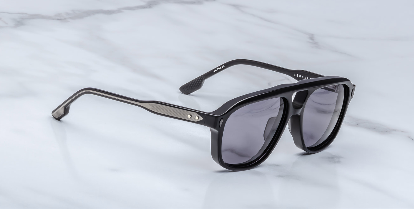 jacques marie mage leonard raven eckige sonnenbrille in schwarz mit grauen gläsern