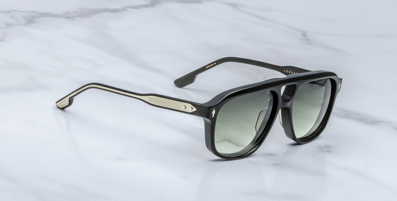 jacques marie mage leonard viper eckige sonnenbrille in schwarz mit grünen verlaufsgläser gläser
